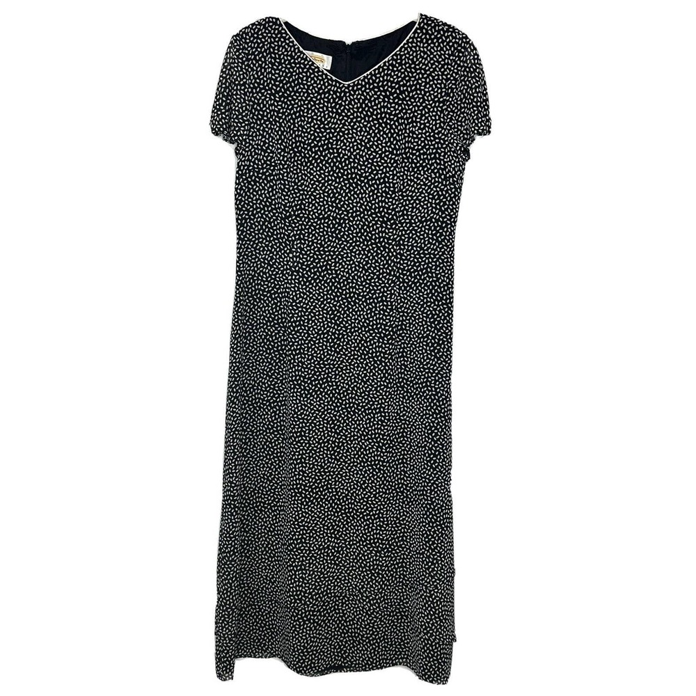 Talbots Vintage Black and White Polka Dot Short Sleeve Maxi Dress Size 6 P